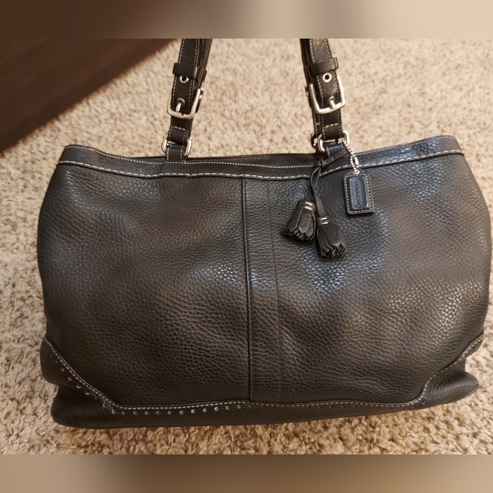COACH 5749 Black Pebbled leather tassel detail bag